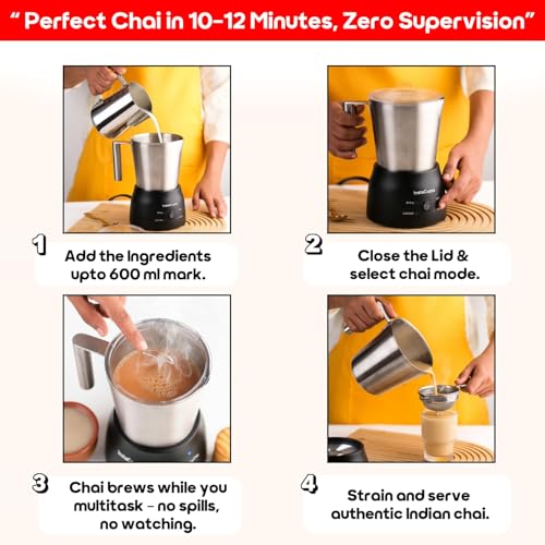 Image of InstaCuppa Automatic Chai Maker with Auto Shut-Off - Make 600ML Indian Tea in 10-12 Minutes with No Spills or Mess, 4-in-1 Electric Brewer for Chai