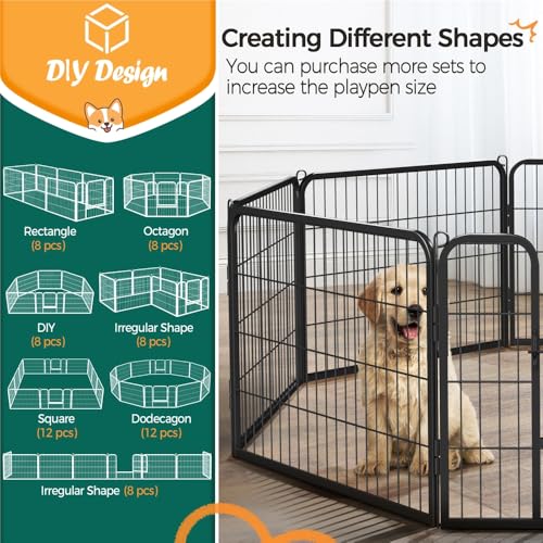 Yaheetech Freilaufgehege für Kleintiere Welpenauslauf mit Tür Laufgitter Welpenfreigehege Hundegehege Laufstall für Hund, Katze, Welpe, Kaninchen 8 Gitter je 80 x 60 cm