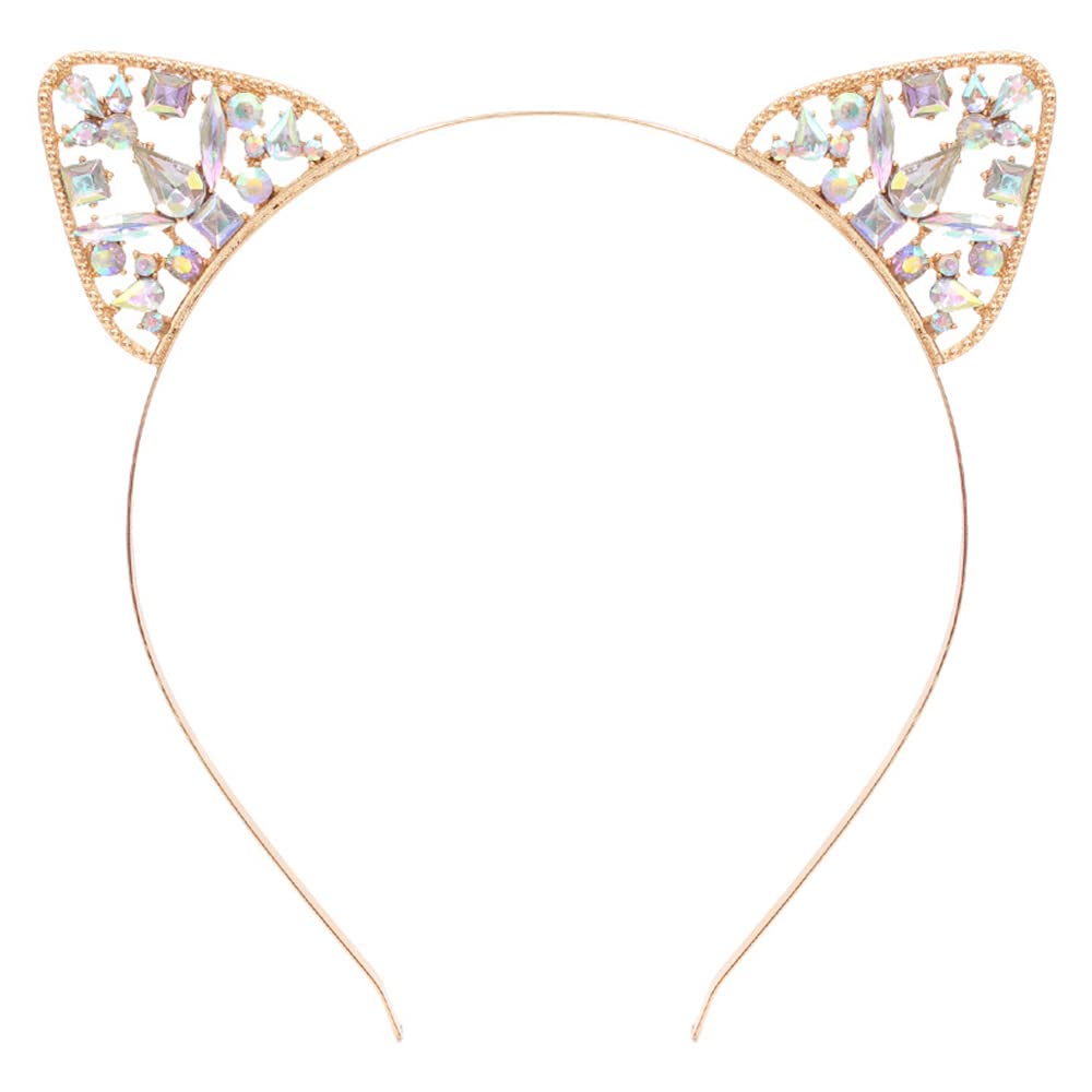 Rhinestone Cat Ears Headband Crystal Women's Cat Ears Hair Band Costume Accessory