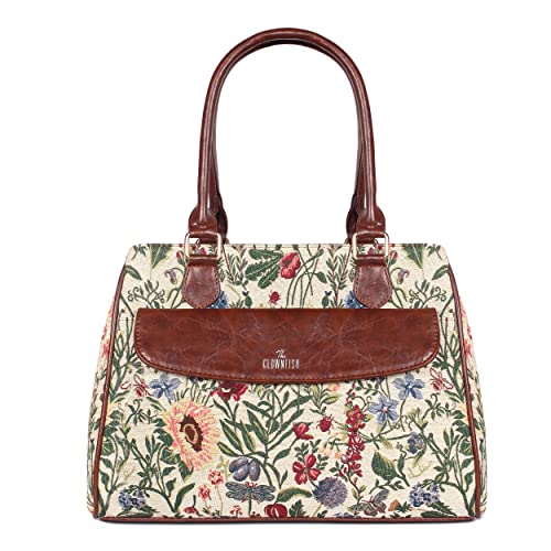 THE-CLOWNFISH-Prudence-Handbag-For-Women-Office-Bag-Ladies-Shoulder-Bag-Tote-College-Girls-With-Front-Flap-Pocket-Flax-Beige