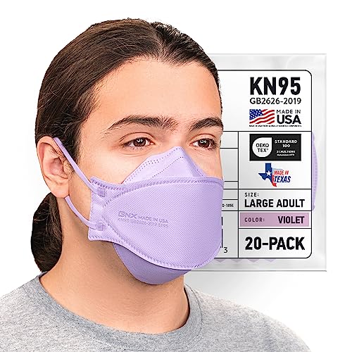 BNX 20-Pack KN95 Face Masks, Disposable Particulate KN95 Mask Made in USA, Tri-Fold Cup/Fish Style (20 Pack) (Earloop) (Model: EF95) Violet
