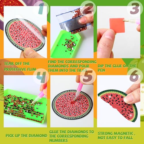 Imanes de pintura de diamantes de frutas Zonon para nevera kit de 12 piezas para manualidades 7