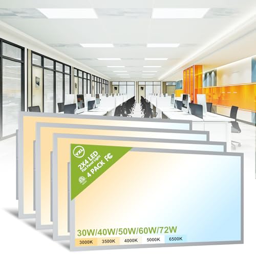 YXL 4 Pack 2x4 LED Flat Panel Light Drop Ceiling Light Fixture 9576LM 5CCT LED Drop Ceiling Office Light 72W/60W/50W/40W/30W Selectable 6500K/5000K/4000K/3500K/3000K Dimmable 0-10V ETL