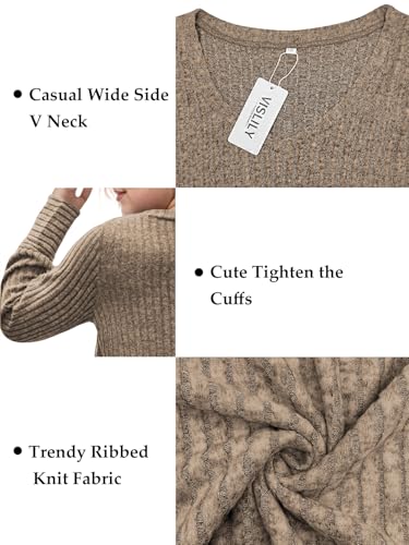 Image of VISLILY Womens-Plus-Size-Dressy-Tops Casual V Neck Long Sleeve Knit Sweater