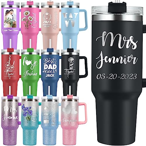 Personalized Tumbler With Handle Custom 40Oz Engraved Name Cup With Lid And Straw Customized Insulated Stainless Steel Travel Coffee Glitter Mug Gifts For Women Mom Dad #TOP9