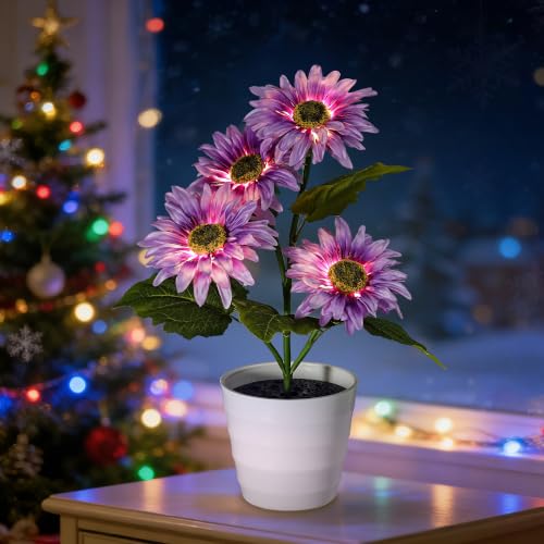 Image of Purple Daisy Flower Table Lamp Decor Gifts for Women Birthday Christmas