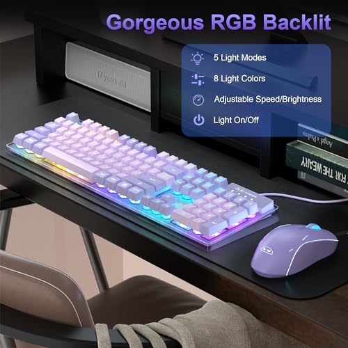 MageGee Gaming Keyboard and Mouse Combo, K1 RGB LED Backlit Keyboard with 104 Key Computer PC Gaming Keyboard for PC/Laptop (Purple) - Image 3