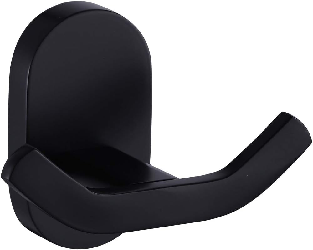 Matte Black Bathroom Towel Hooks, Wall Mounted Heavy Duty Robe or Door Hook, Screw Fixed Coat Hanger in Bedroom or Kitchen 7113B