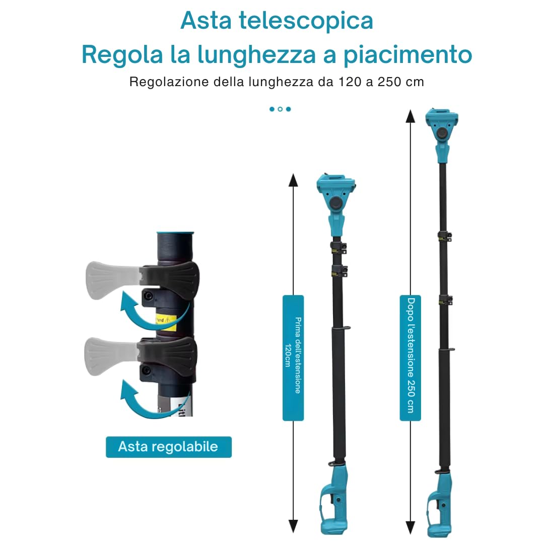 Kit Potatura Elettrico 3 in 1 con Asta Telescopica 2,5M, Forbici, Motosega 6”, 2 Batterie, Attrezzi Giardinaggio,Cesoia,troncarami,Rami, Alberi, Giardino, Vigneti, Orti DEALIX