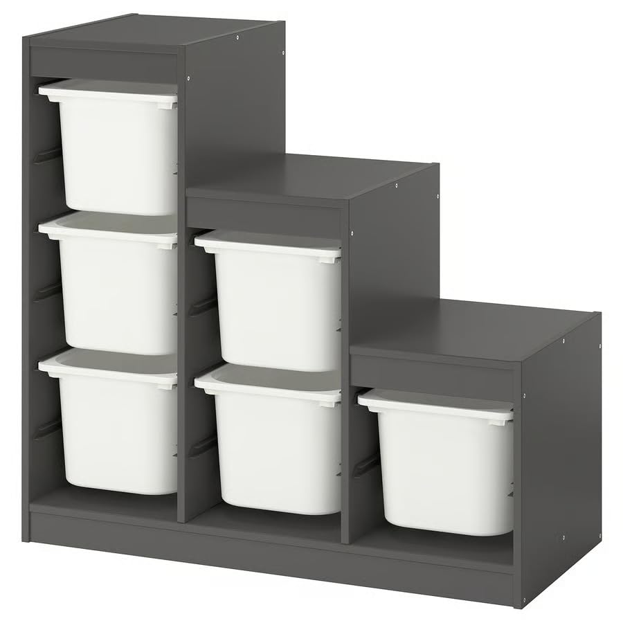 ZRIZAURA TROFAST Storage Combination with Boxes Frame 99x44x94 cm Office Essential Frame with Storage Boxes Grey White