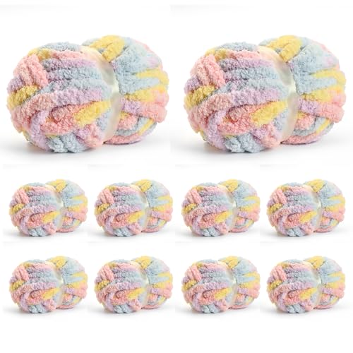Image of 10 Pack Jumbo Chunky Yarn for Hand Knitting, Fluffy Chunky Chenille Yarn for Crocheting, Variegated Chunky Knit Baby Blanket Yarn, 240 yds /70.5 oz Super Bulky Yarn(Macaron)