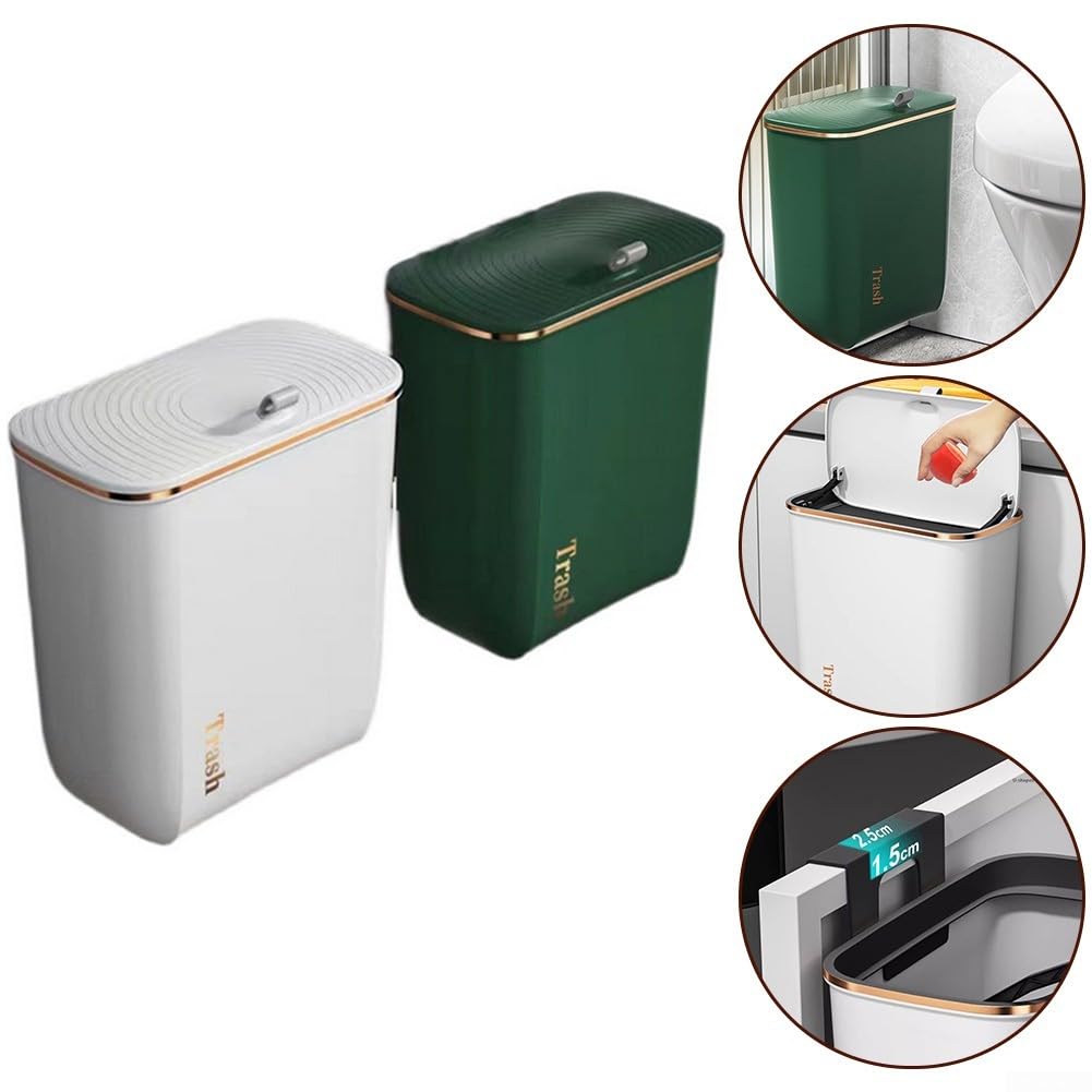 Poubelle suspendue de 9 L avec couvercle pour portes d'armoires et placards pour cuisine, salle de bain et sous évier (vert)