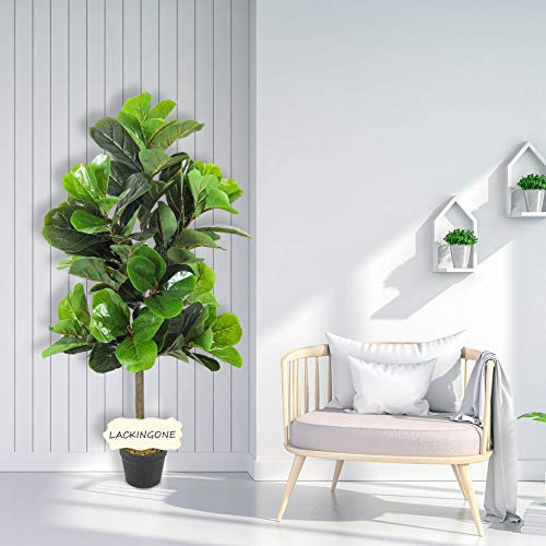 image for LACKINGONE 4ft Faux Fiddle Leaf Fig Tree Artificial, Fake Plant Tree F