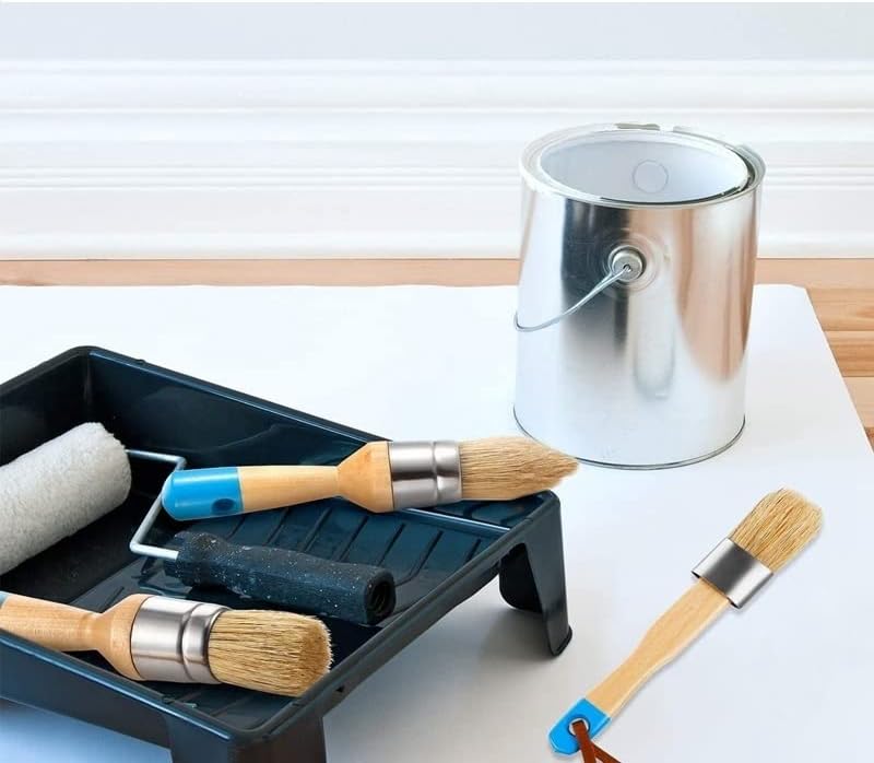 Paint Brushes,Angle Brushes,Paint Tools, Paint Brush Chalk Paint Wax Brush Bristle Brush Set - Round Brush 3 Piece Brush Set