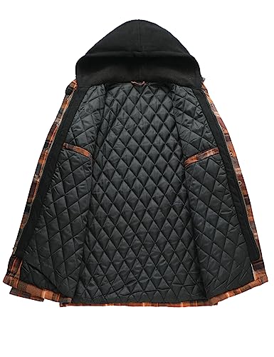Image of ZENTHACE Men's Quilted Lined Hooded Plaid Jacket,Zipper & Snap Closure
