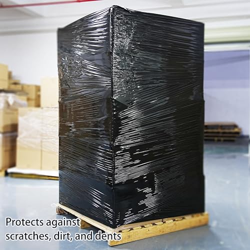 Image of CHUANGSEED Black Stretch Film 12'' x 1000 Feet 4-Pack 80 Gauge Industrial Strength Shrink Film with Plastic Handle,Durable Self-Adhesive Plastic Wrapping for Moving,Shipping