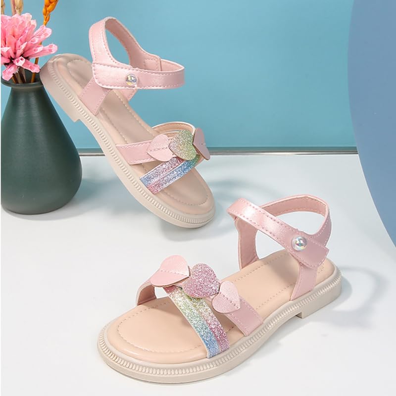 Image of kkdom Girls Cute Heart Sandals Open Toe Summer Flats Dress Sandals Shoes