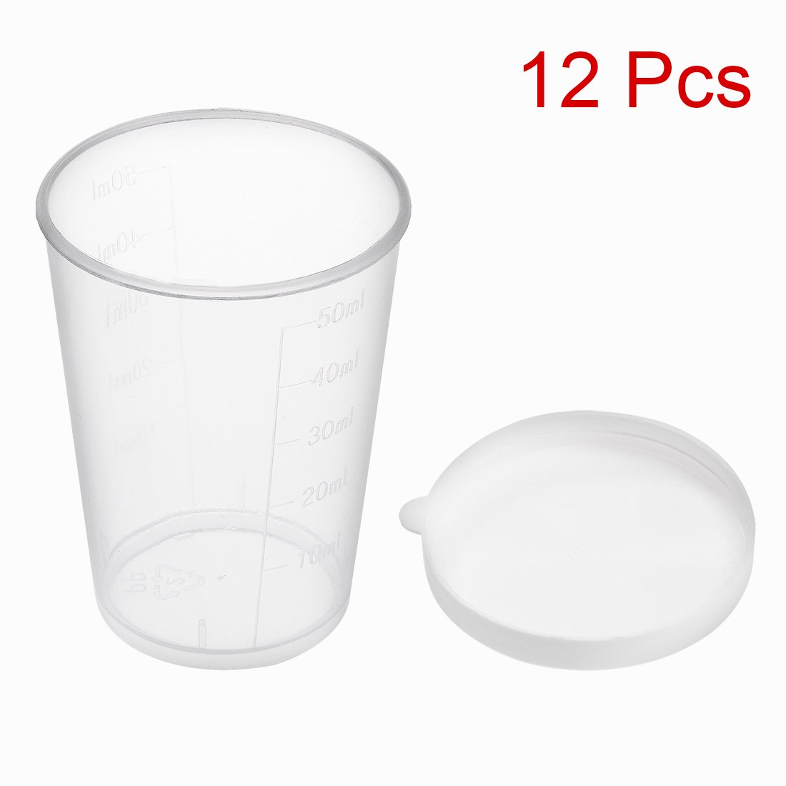 sourcingmap Messbecher, 50 ml, Kunststoff, transparent, mit Deckel, für Labor, Küche, Flüssigkeiten, 12 Stück