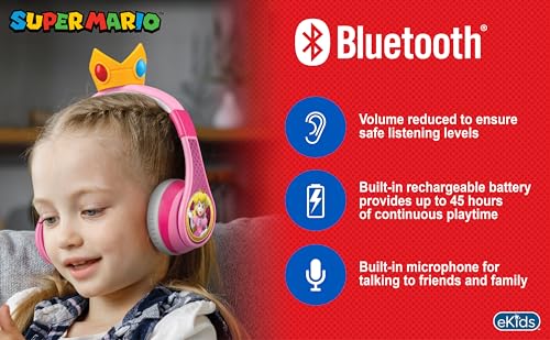 Image of Princess Peach Bluetooth Headphones for Kids Wireless Headphones for School