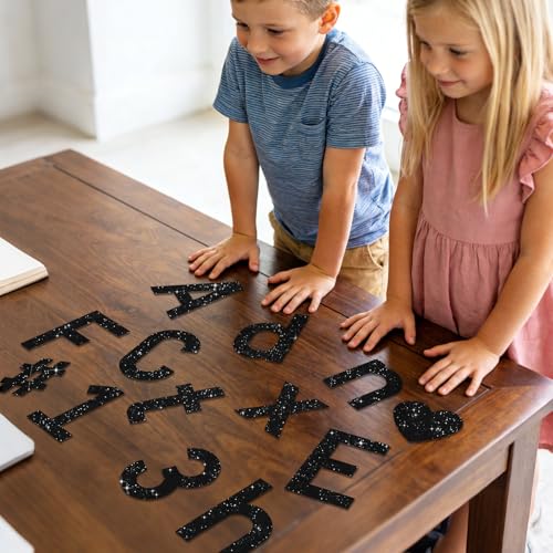 Image of Vuzvuv 295 Pcs Glitter Bulletin Board Letters and Numbers, 4 Inch Classroom Decor with Adhesive Points, Alphabet Cut Outs for School Display (Black)