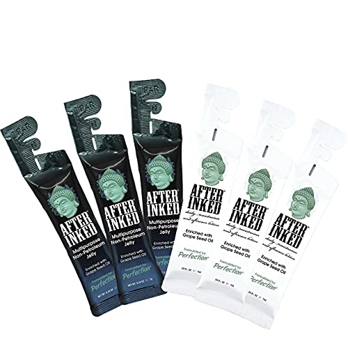 After Inked Tattoo Aftercare Non-Greasy & Powerful Tattoo Preserving Lotion with Grape Seed Oil, Protection Ointment, Cream/Lotion 7ml & Non-Petroleum Jelly Tattoo Kit 7g Bundle of 3
