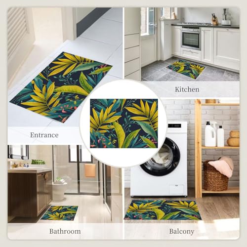 Tapis de salon antidérapant à poil ras doux motif feuilles de jungle - 8