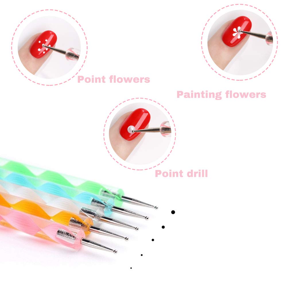 Penne Dotter per Nail Art， Penne per Manicure Attrezzo per Nail Art Nail Art Design Pittura Nail punteggia Detailing Pen，Effetto Marmoreo (5PCS)