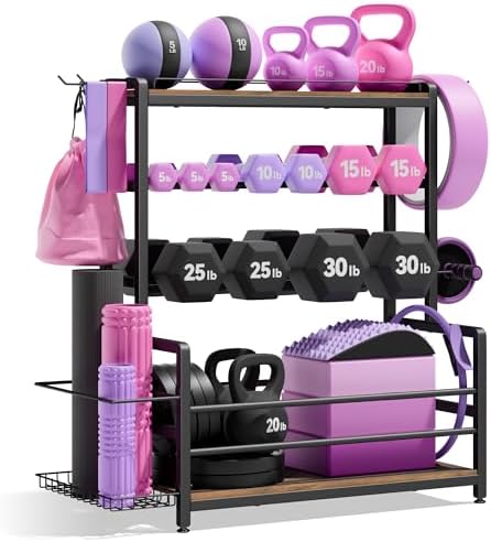 Home Gym Equipment Weight Rack, 3-Tier Storage Stand for Dumbbell...