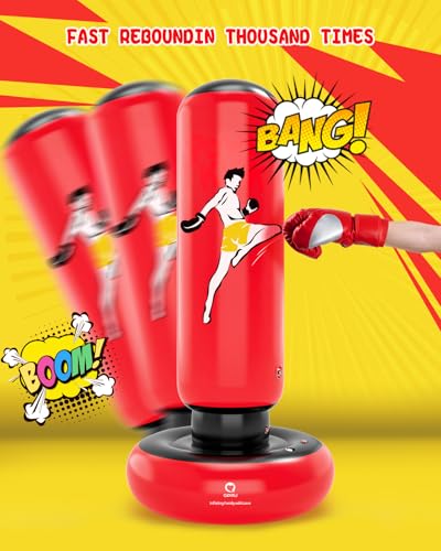 Image of QPAU Inflatable Punching Bag for Kids with Boxing Gloves, 66 in