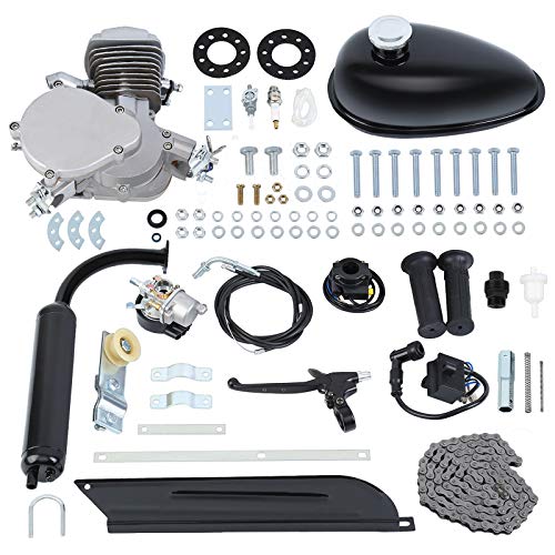 Ambienceo 26â€ 28â€ Black 2 Stroke 50cc 80cc Cycle Bicycle Gas Motorized Gasoline Engine Motor Kit CDI Air Cooling For Mountain and Road Bike (80cc, Silver)
