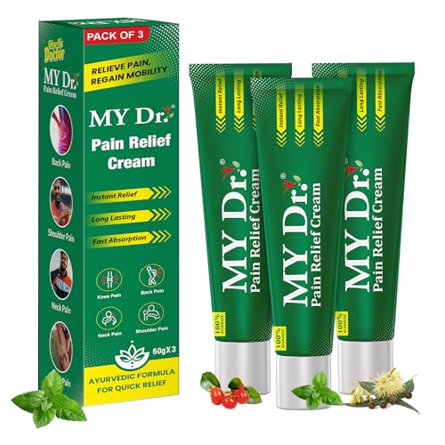 Image of MY Dr. Pain Relief Cream | Instant Relief for Back, Knee, Neck, Shoulder & Muscle Pain |100% Ayurvedic, Non-Sticky, Fast Absorbing Pain Cream| Long-Lasting Comfort | 60g(50g+10g Free) (Pack of 3)