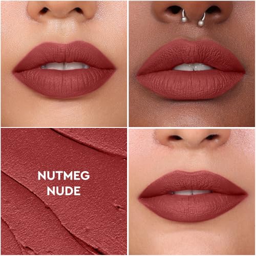 Image of Kiro Airy Matte Liquid Lipstick Nutmeg Nude | Chocolate Brown | Transferproof I Waterproof lipstick Long Lasting I Apricot & Avocado Oil | 100% Vegan | 5ml | No Parabens, No Toxins (Pack of 2)