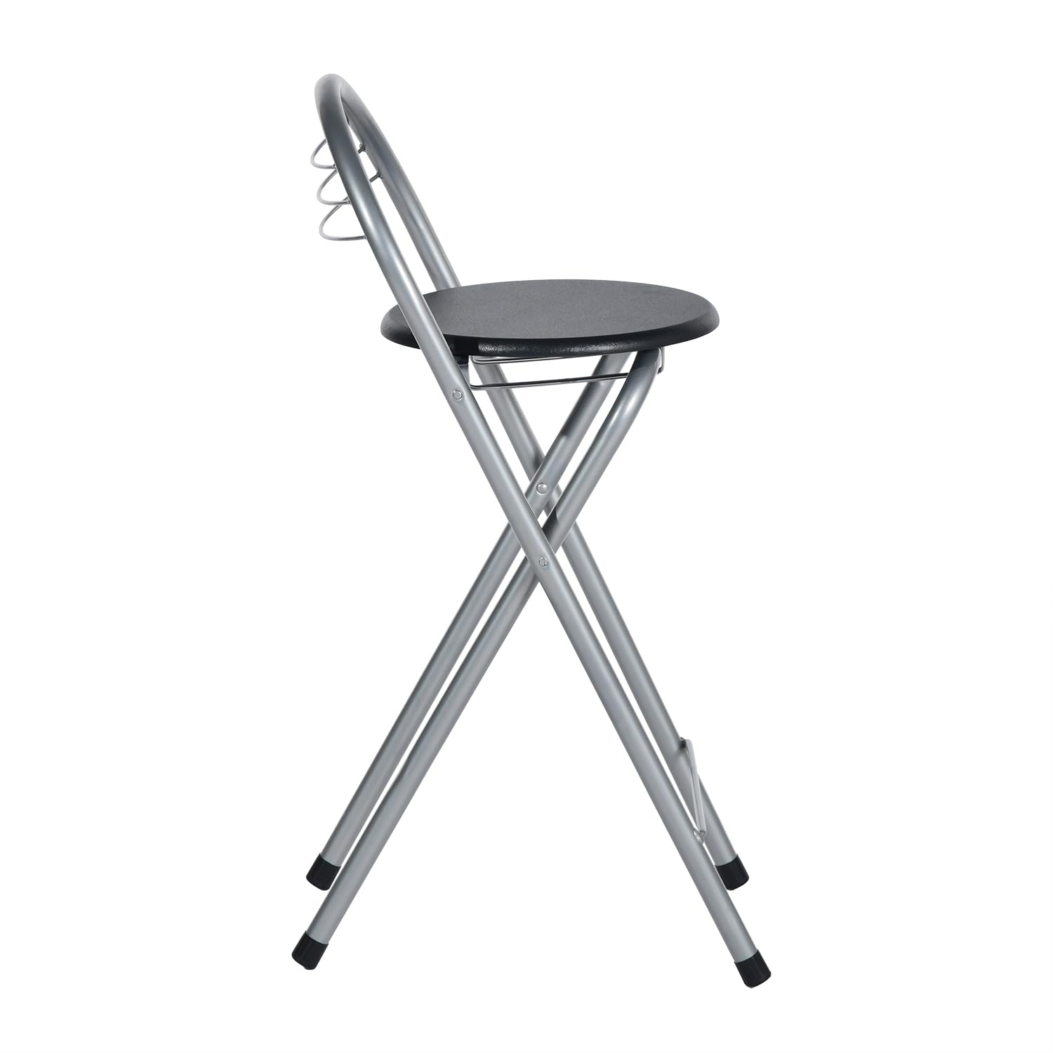 Barhocker Klappbarer, Barhocker mit Lehne, Keine Montage Erforderlich, Tragbarer Outdoor, Geeignet Für Küche, Bistro, Geschäft, Veranstaltungen im Freien (Schwarz und Silber)