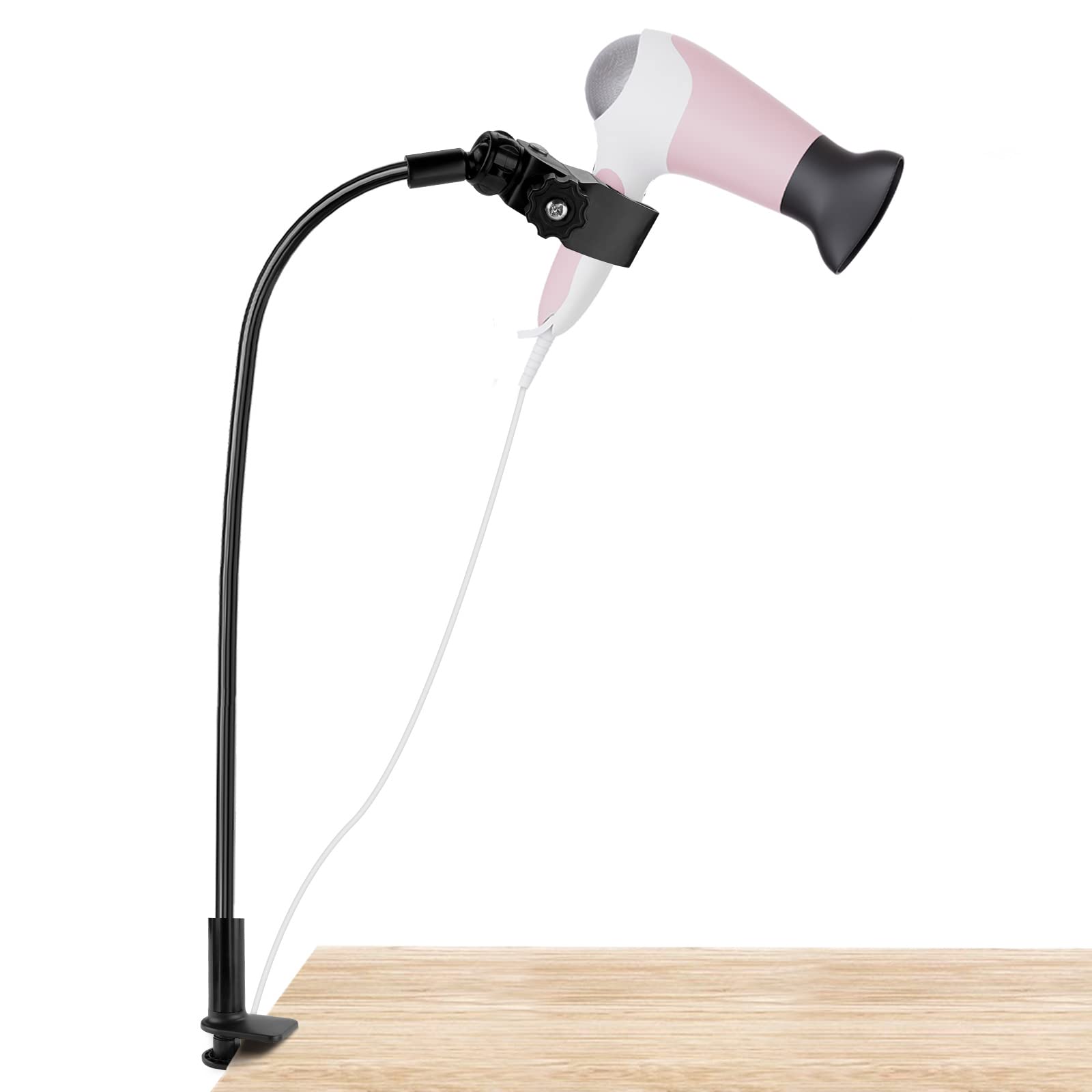 LUEXBOX 360 Degree Rotating Lazy Hair Dryer Stand Adjustable Hose Hands Free Stand with Clips for Countertop Black