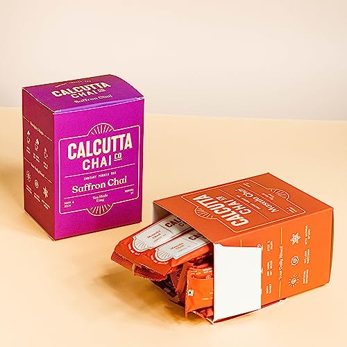 Image of Calcutta Chai Co - Masala Chai | Saffron Chai | Instant Tea Premixes | 30 Sachets | 420g | Pack of 2 | Made With Assam Tea | Added Natural Spices | Low Sugar