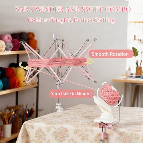 Image of SPEENSUN Yarn Winder and Swift Combo, Efficient 3.5 OZ Yarn Cake Maker, Adjustable Angle /Height Yarn Swift Turn Loose Yarn into Tidy Skeins, Easy-to-Install Yarn Spinner for Yarns Below Size 5