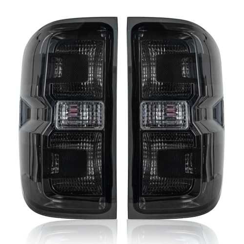PAANLOK Smoked Tail Lights for 2014-2019 Chevy Silverado 1500/2500/3500 & 2015-2019 GMC Sierra 2500/3500 | Factory 3-Bulb Housing Only | Driver+Passenger Pair (No Bulbs/Harness)