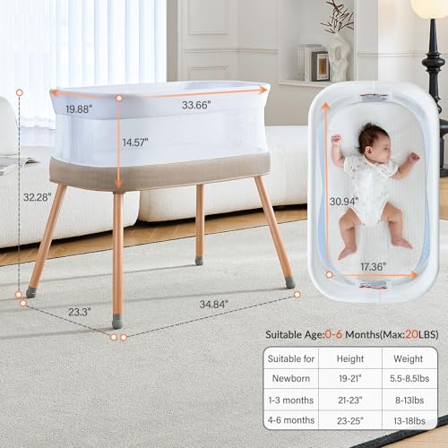 Image of VaVaSoo Rocking Baby Bassinet,Electric Auto Rocking Bassinet,Linen Taupe