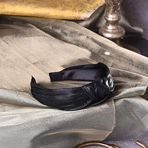 Image of Vogue Hair Accessories Solid Shimmer Fabric Knot Plastic Hairband Headband for Girls and Women (Black)