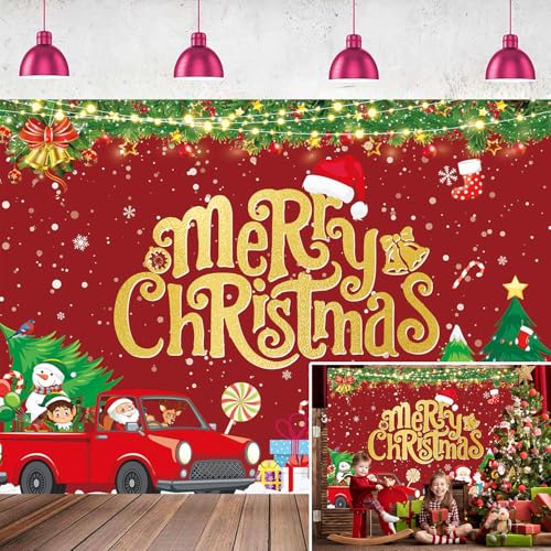 Sfondo rosso natalizio con Babbo Natale albero di pupazzo di neve sfondo fotografico per inverno capodanno festa in famiglia decorazione 1.8 x 1.5 m