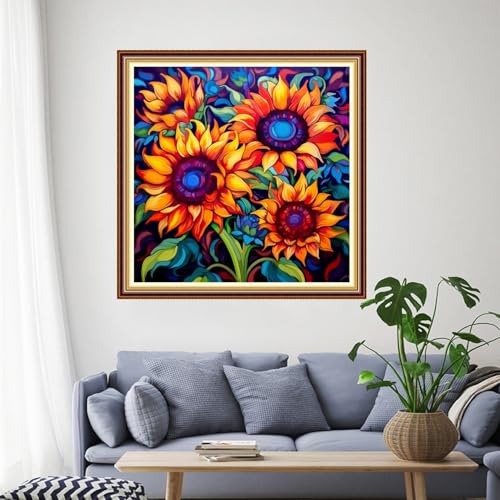 Image of Funchey Stamped Cross Stitch Kits, DIY Cross Stitch Pattern for Adults Beginners Needlepoint Kits Embroidery Kit Arts and Crafts 11CT-Magic Sunflower 18x18 inch