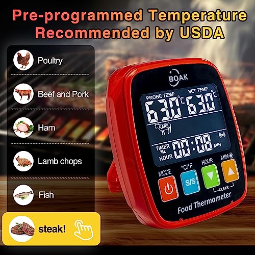 BOAK Digital Meat Thermometer for Grilling,BBQ,and Smoker | Instant Read Thermometer with Buzzer Alarm,8 Presetting Mode Accurate Temperature Meat Probe with Temperature Preset... – Bild 3