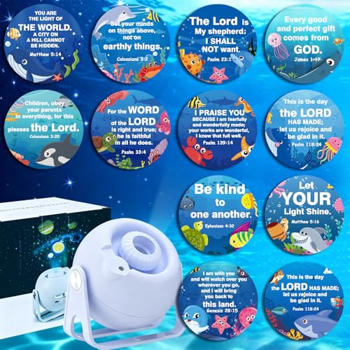 Image of Aurelema Ocean Bible Verses Projector Galaxy Projector Includes 12 Interchangeable Christian Discs Night Light Set Project Religious on Walls or Ceilings for Christian Ocean Gifts