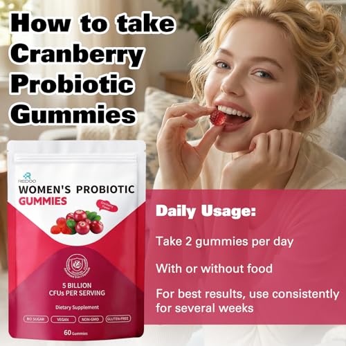 Image of REDOO Women Probiotic Gummies for Vaginal, Urinary & Digestive Health - 5 Billion CFUs 6 Strains + Cranberry Extract & Prebiotic Fiber - Sugar Free, Vegan, Non-GMO - 60 Gummies