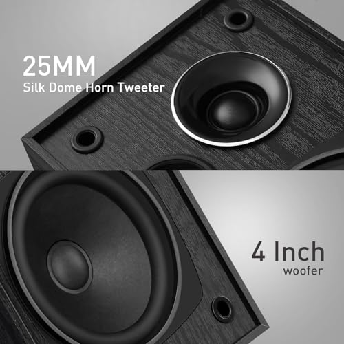 Elimavi Passive Bookshelf Speakers, 2-Way Design with 4" Woofer & 1" Silk Horn Tweeter, 60Hz Bass, Ideal for Home, Office & Theater, Black(Requires Amplifier or Receiver to Operate) - Image 5