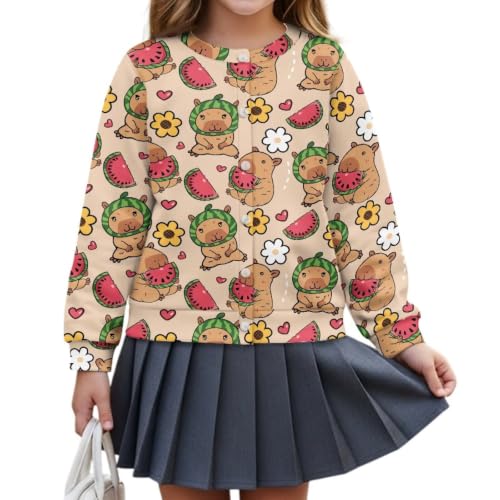 Image of Girls Cardigans Sweater Long Sleeve Crew Neck Button Down Sweaters School Outerwear for Kids Fall Winter Tops