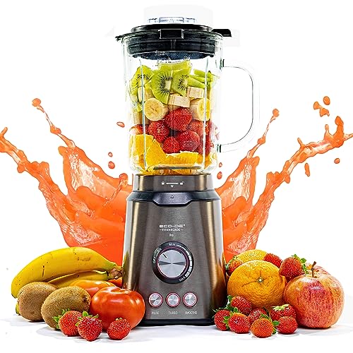 ECODE Batidora Americana de Vaso Titanblade Pro, Cuchillas 6 Hojas Titanio, Vaso medidor 40ml, Acero...