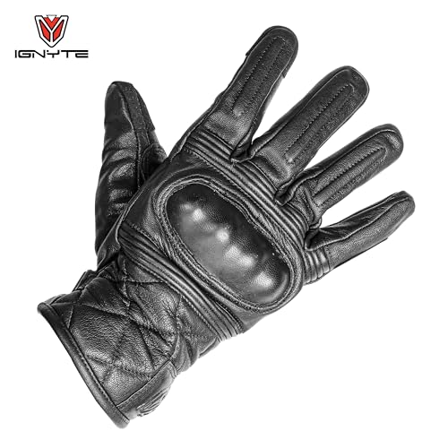 Image of Ignyte Streak Leather Gloves Full Finger Waterproof Bike Riding Gloves with Touch Screen Sensitivity at Thumb and Index Finger, Protective Off-Road Motorbike Racing (M, Black)