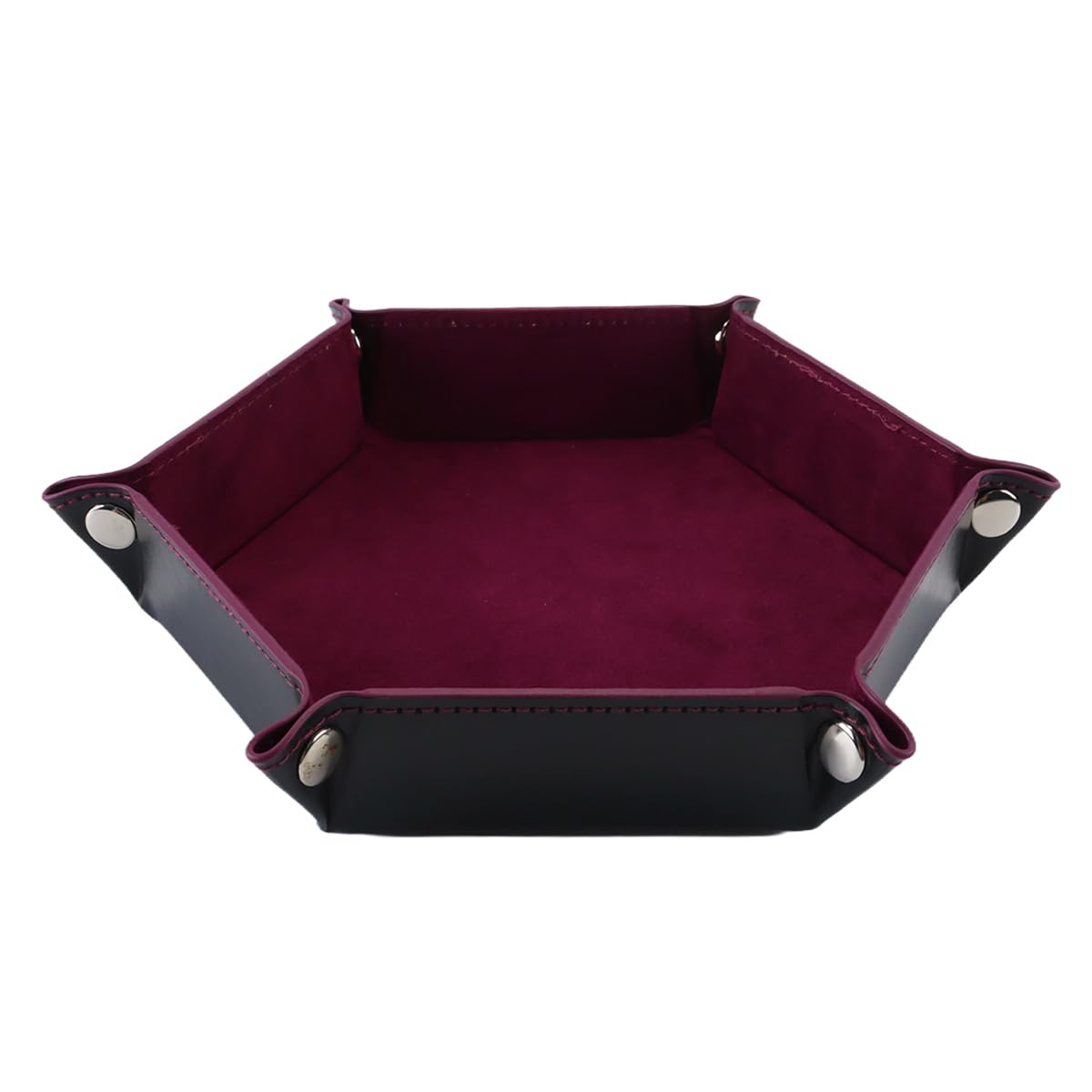 Qury Dice Tray, Dice Stand, Silent Folding Hexagon, PU Leather with Velvet, Foldable Hexagonal Game Board