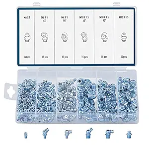 CO-Z 150pc Metric Grease Fittings Kit | Hydraulic Grease Zerk Assortment: M6 M10 Straight 45 90 Degree Angled Zerk Fittings | Galvanized Steel Set for Replacing Missing or Broken Zerk Grease Fittings